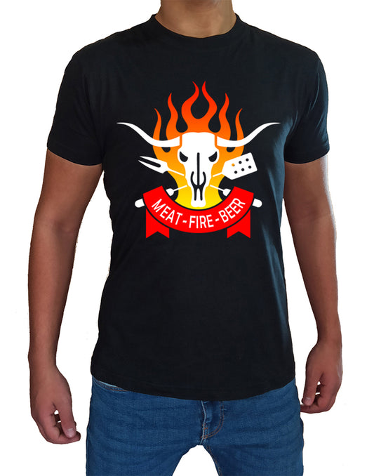 T Shirt Meat Fire Beer Uomo Bambino