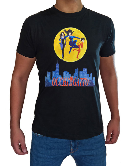 T Shirt Occhi di Gatto Uomo Bambino Cartoni Animati Anni 80