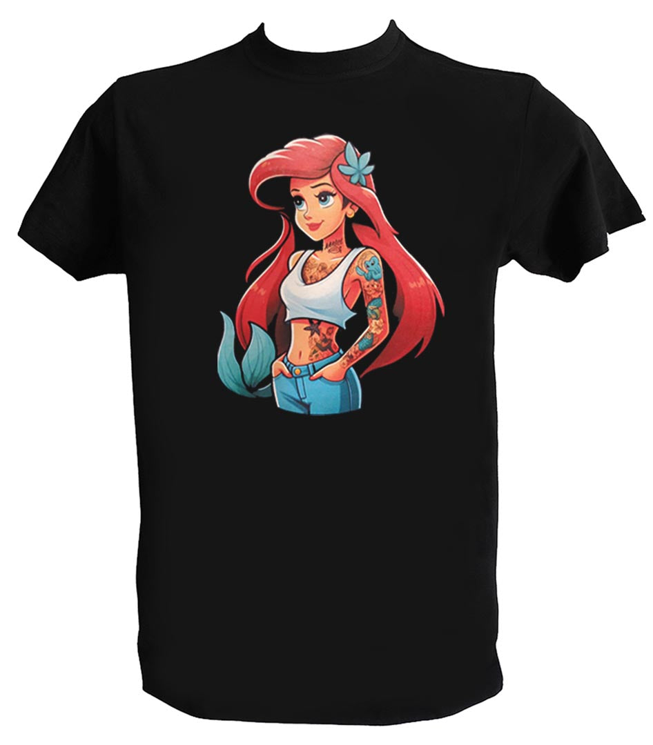 T-shirt Ariel pour hommes et garçons Princesses rock tatouées