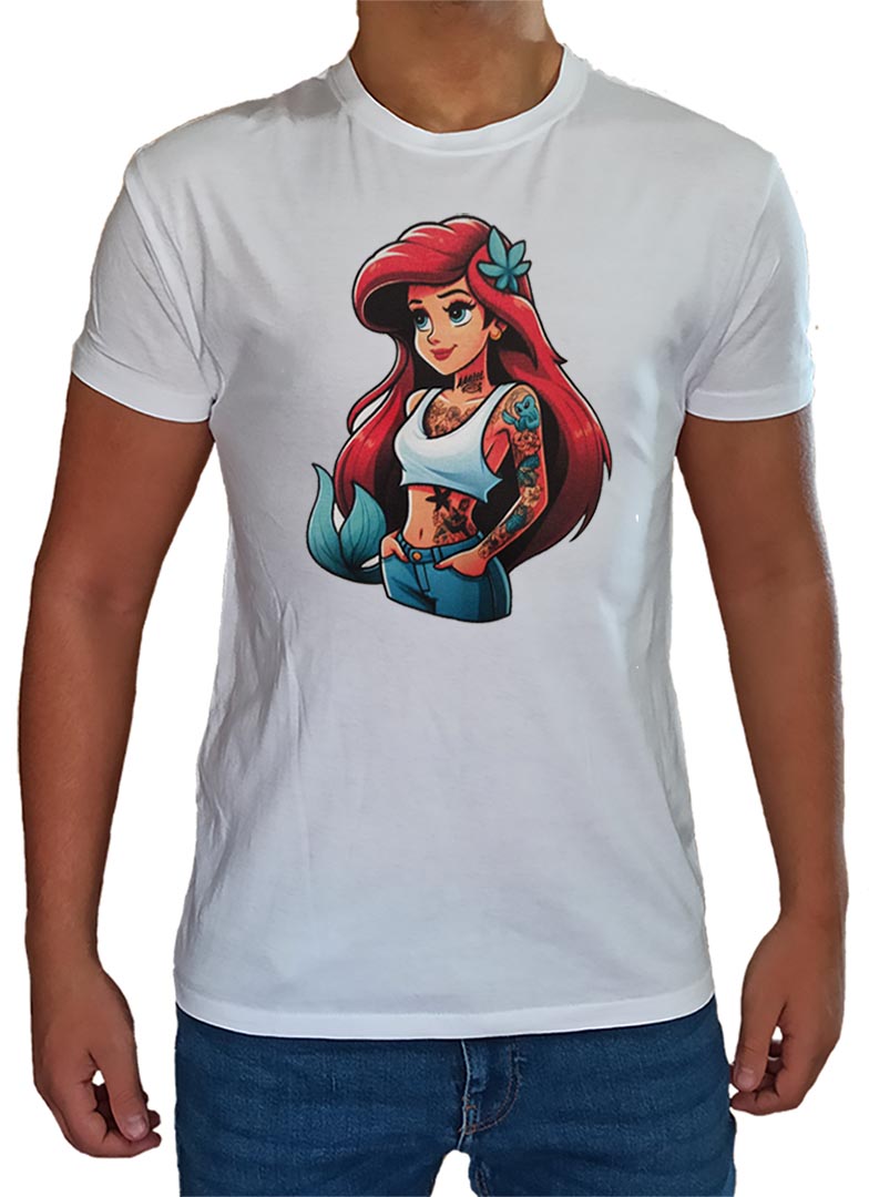 T-shirt Ariel pour hommes et garçons Princesses rock tatouées