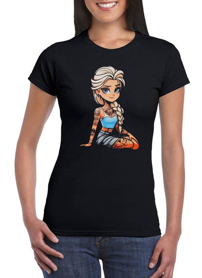 T Shirt Femme Elsa Princesses Tatouées Rock Old School