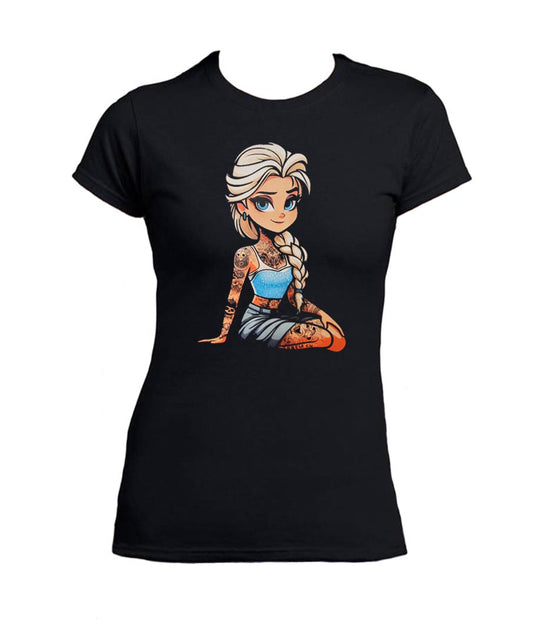 T Shirt Femme Elsa Princesses Tatouées Rock Old School