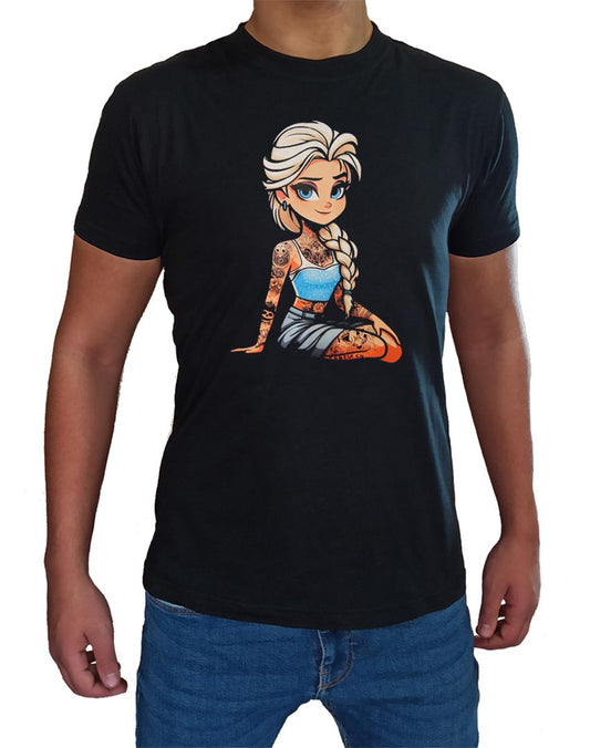 T-shirt Elsa pour hommes et garçons tatoués Princesses Rock Old School