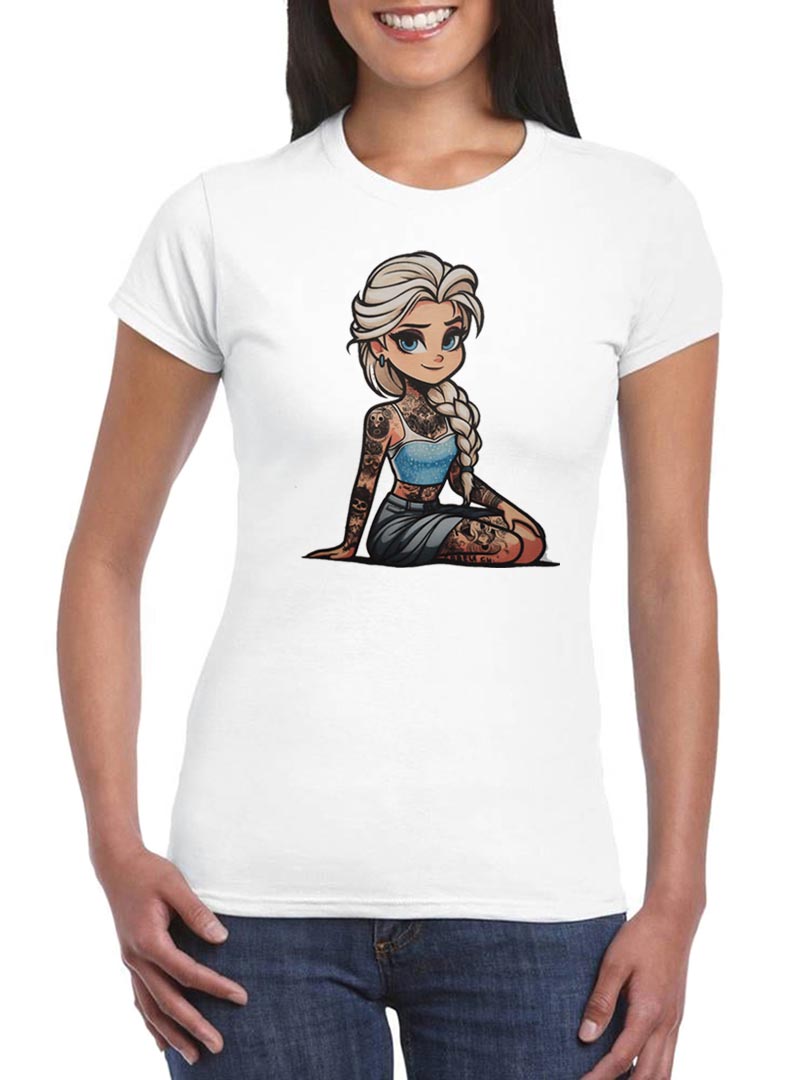 T Shirt Femme Elsa Princesses Tatouées Rock Old School