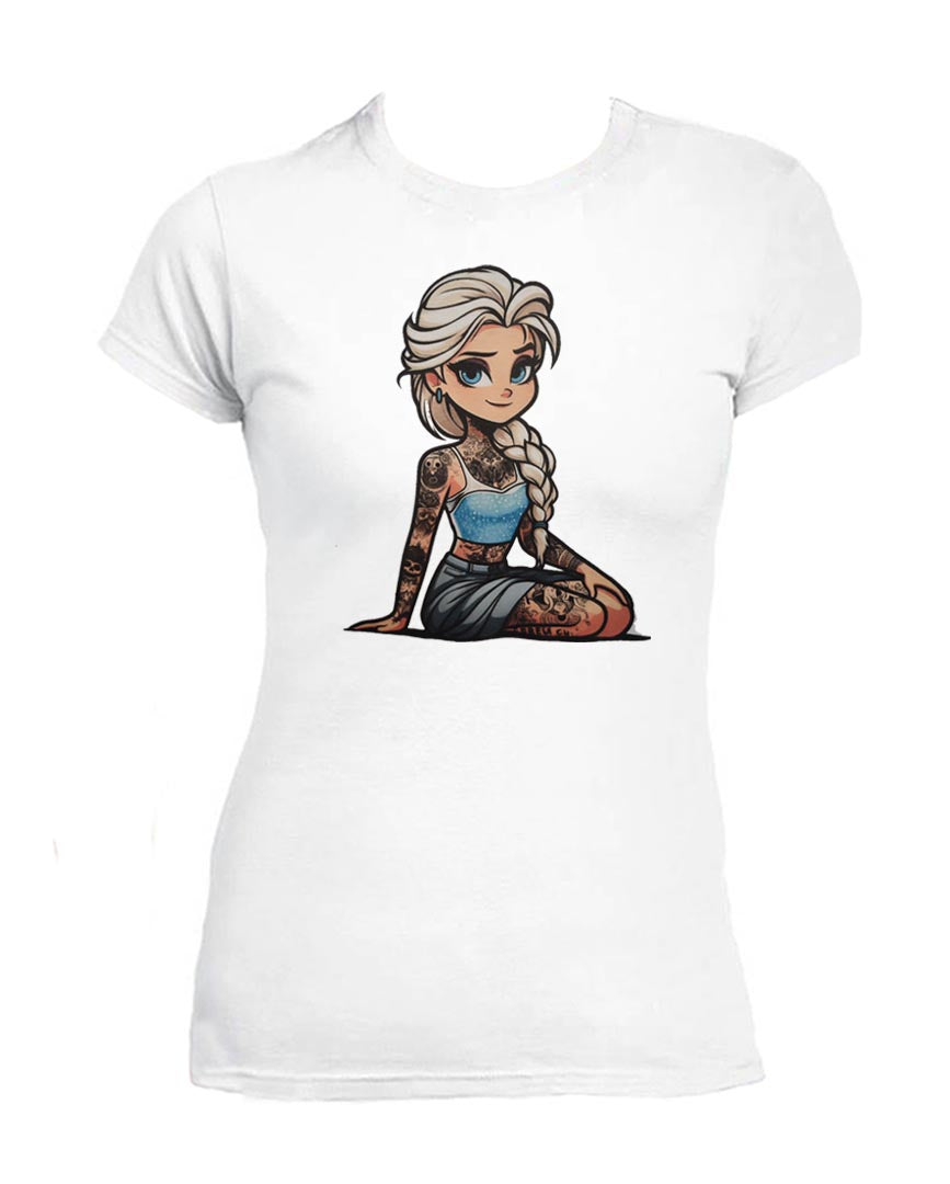 T Shirt Femme Elsa Princesses Tatouées Rock Old School