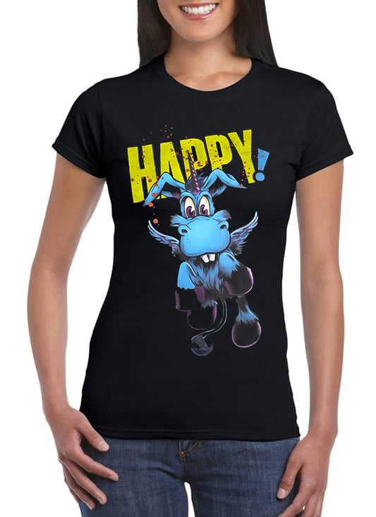 T Shirt Happy Serie TV Unicorno Nick Sax Donna